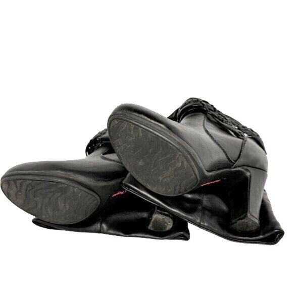 Knee HigWomen's Y2K Slouch Vegan Leather Boots with Buckles Black Size 8M 4" Hee - Picture 8 of 9